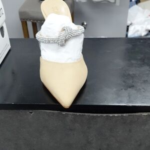 Schutz Beige Heels with Silver Embellishment